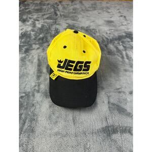 JEGS High Performance Headwear Hat Cap Adjustable Yellow and Black Strapback‎